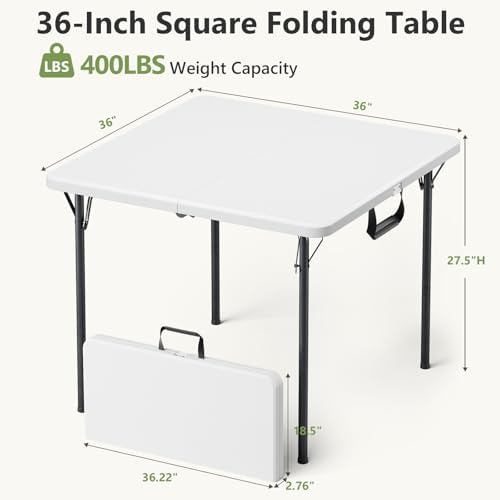 Folding Table and Chairs Set for 4, 36 Inch Foldable Card Table with Carrying...