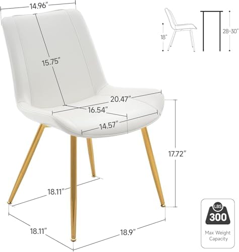 Dining Chairs Set of 2 PU Leather Armless Pearl White, Gold Legs
