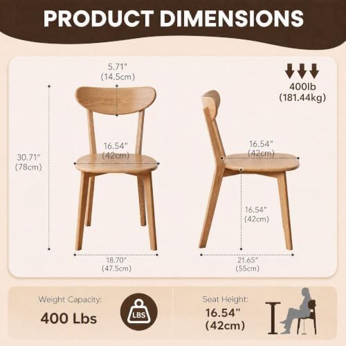 Dining Chairs, Kitchen Chairs, 100% Oak Solid Wood Modern Chair with Curved B...