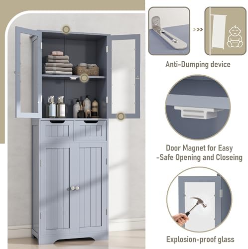 Betterhood 67" Tall Bathroom Storage Cabinet, Freestanding Cabinet with ...