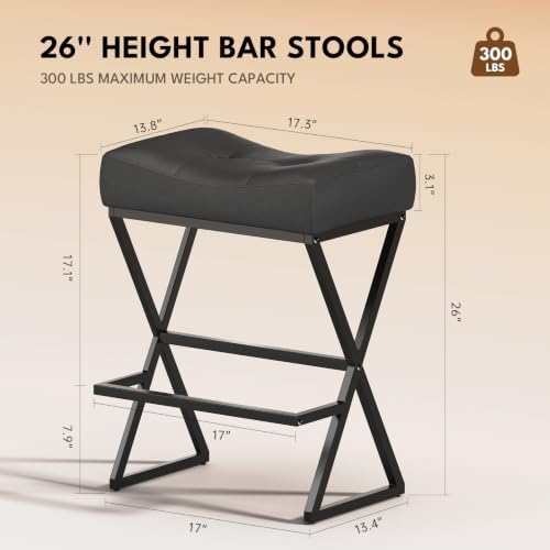 Counter Height Bar Stools Set of 2, Backless 26" Saddle Barstools, Grey ...