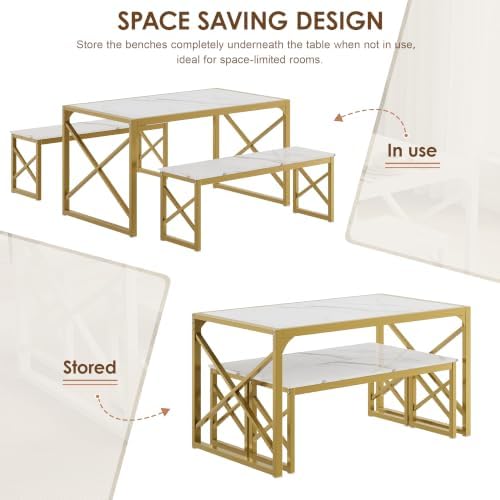 VECELO 55” Kitchen Dining Table Set for 4, Heavy-Duty Steel Frame & Wood-...