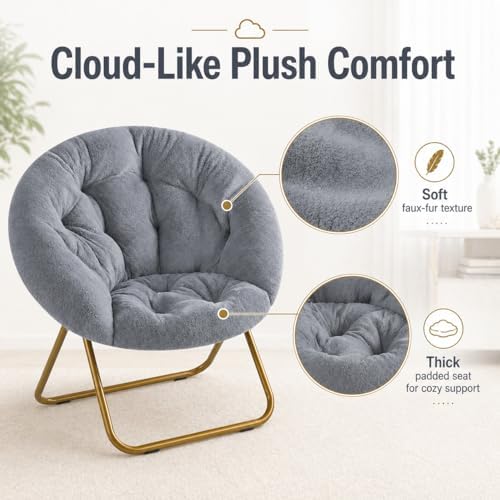 Simple Deluxe Cozy Chair, Faux Fur Saucer Chair for Bedroom, Comfy Foldable M...