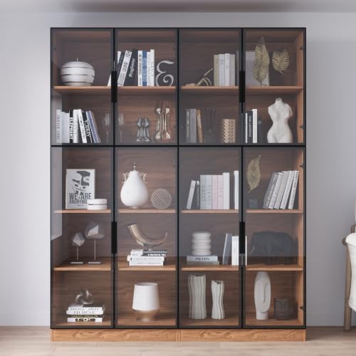 Mekminop Glass Display Cabinet with Lights and Shelves, Modern Display Case C...