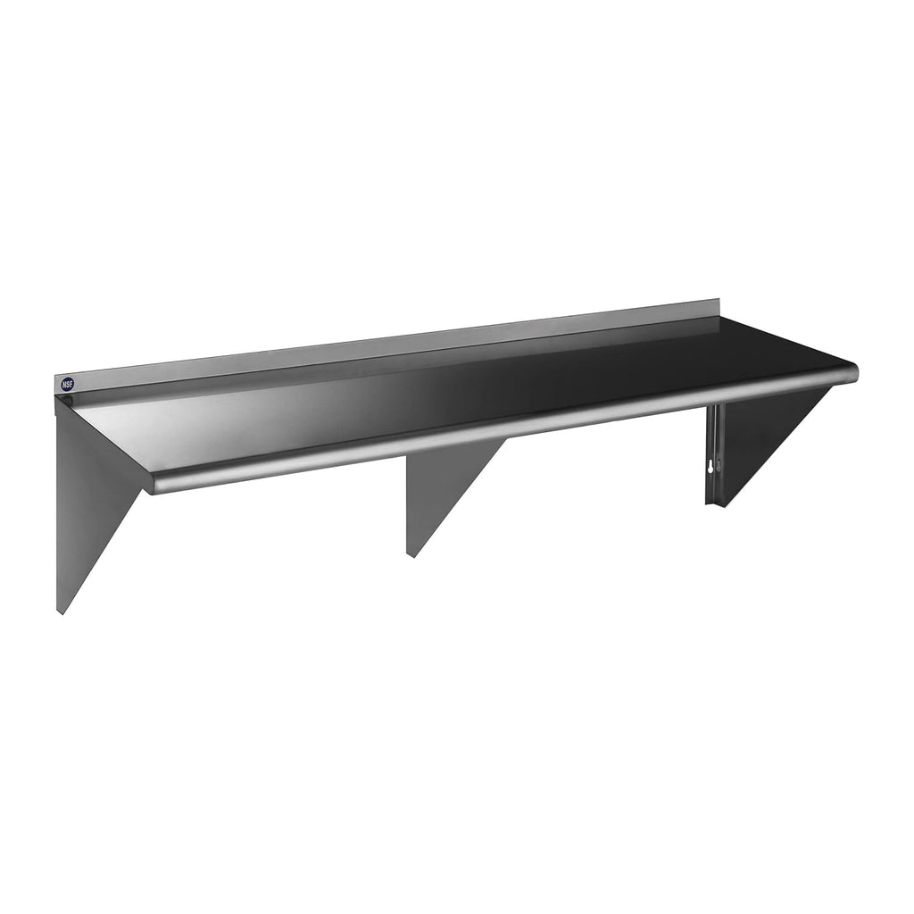 ROCKPOINT Stainless Steel Shelf 18 x 60 Inches 450lb, NSF Metal Commercial Shelves Wall Mount Floating Shelving with Backsplash for Restaurant, Kitchen, Home and Hotel, Silver