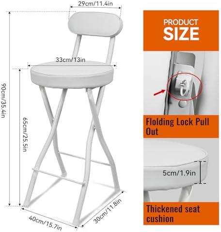 UWEAR Folding Bar Stool with Back,Tall Foldable Stool Seat Padded Portable St...