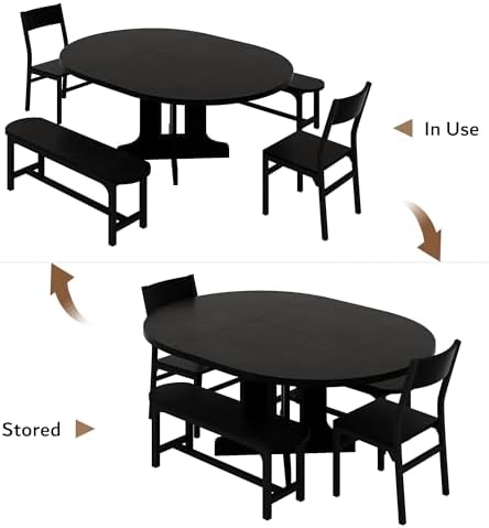 iPormis 5-Piece 59" Extendable Dining Table Set for 4, Chairs/Benches,Black