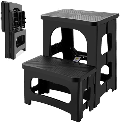 Folding 2-Step Stool for Adults, Non-Slip Collapsible Footstool for Office