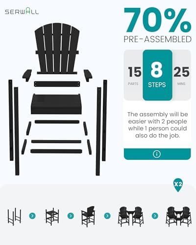 SERWALL Tall Adirondack Chairs Set of 2, HDPE Bar Height Outdoor Chairs