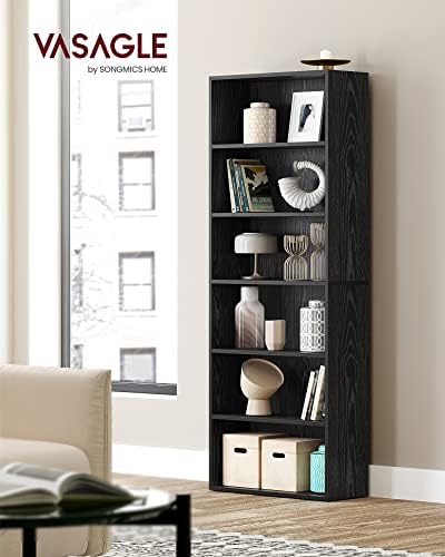VASAGLE Bookshelf, 23.6 Inches Wide, 6-Tier Open Bookcase with Adjustable Sto...