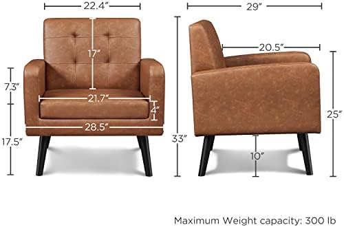 Yaheetech Mid Century Accent Chairs Set of 2 Living Room Chairs Retro Brown |...
