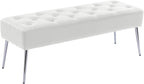 DUHOME Button-Tufted Ottoman Bench, Upholstered Footrest Stool Rectangular Dining Bench Leather Accent Bench for Entryway Dining Room Living Room Bedroom, White