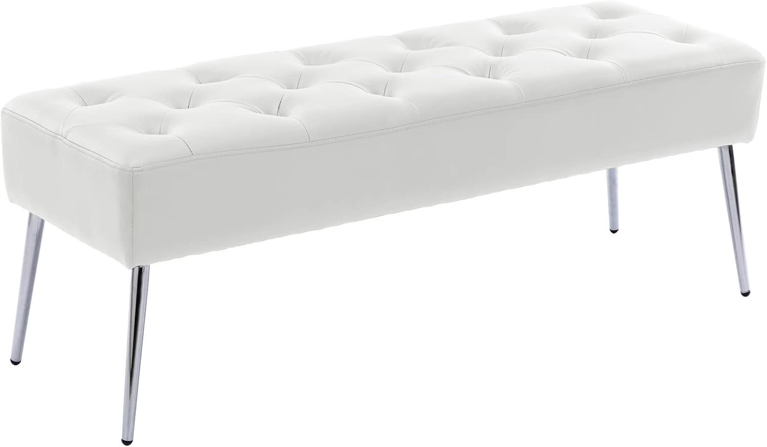 DUHOME Button-Tufted Ottoman Bench, Upholstered Footrest Stool Rectangular Dining Bench Leather Accent Bench for Entryway Dining Room Living Room Bedroom, White