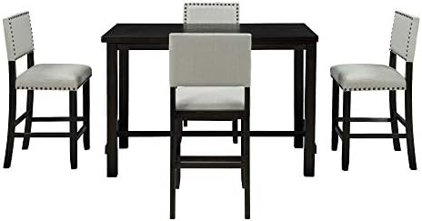 Merax 5 Pieces Counter Height Dining Set, Elegant Wooden Desk and 4 Upholster...