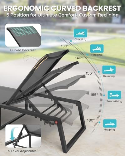 Aluminum Chaise Lounge Chair Outdoor, Foldable& No Assembly Patio Pool Lo...