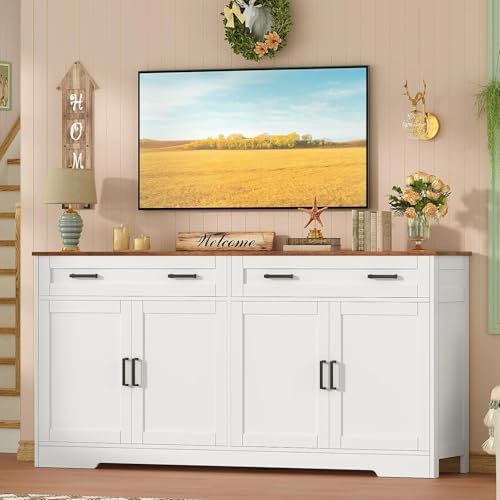usikey 55" Buffet Cabinet with Storage and Drawers, Large Sideboard Buff...