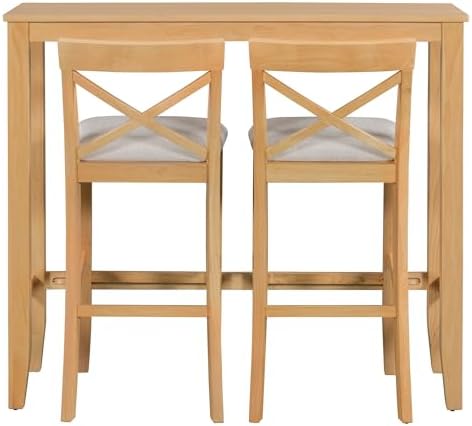 LUMISOL 3 Piece Pub Table and Chair Set, Small Wood Counter Height Bar Table ...