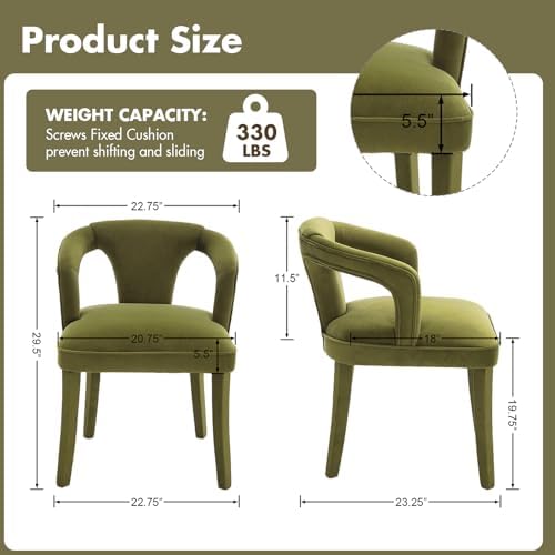 Hyfirm Olive-Green Velvet Dining Chairs Set of 4, Modern Upholstered Solid Wo...