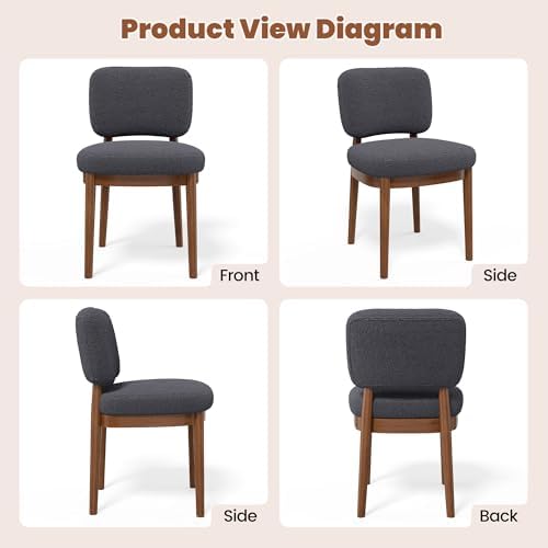 Wooden Dining Chairs Set of 4, Boucle Upholstered Kitchen Chairs with Solid W...