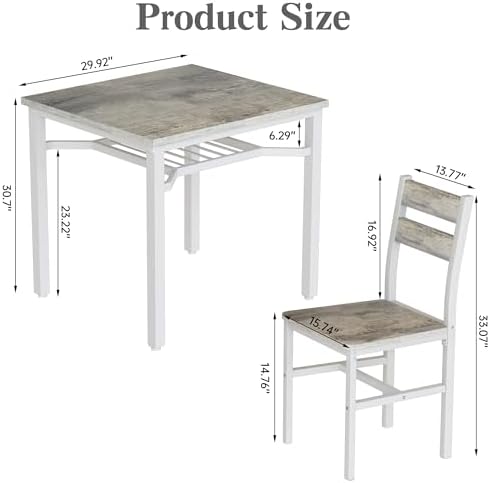 Hooseng 3 Piece Dining Table Set for 2, Small Wooden Kitchen Table with Stora...