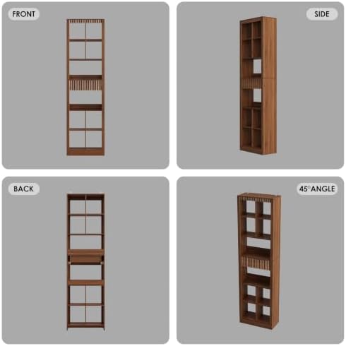 Wodeer 71" Tall 6 Tier Bookshelf with 8 Cube Open Display, Walnut Bookca...