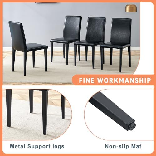 71" Dinner Table Set for 6, Modern Dining Table Set for 6, Black and Whi...