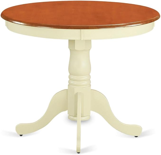 East West Furniture ANWE5-BMK-W 5 Piece Dining Room Table Set Includes a Round Wooden Table with Pedestal and 4 Kitchen Dining Chairs, 36x36 Inch, Buttermilk & Cherry