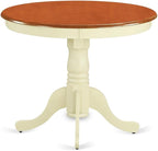 East West Furniture ANIP3-BMK-W 3 Piece Dining Set Contains a Round Dining Room Table with Pedestal and 2 Wood Seat Chairs, 36x36 Inch, Buttermilk & Cherry