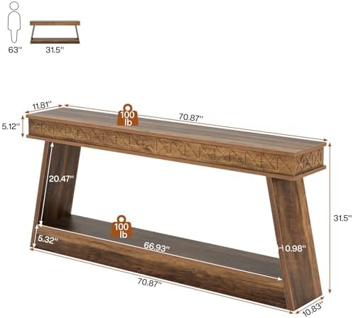 Tribesigns 70.9 Inch Extra Long Console Table for Entryway, 2-Tier | Narrow S...