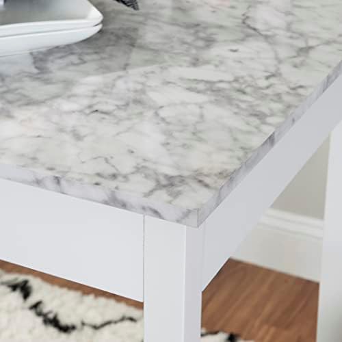 Linon White 3 Piece Faux Marble Tavern Set