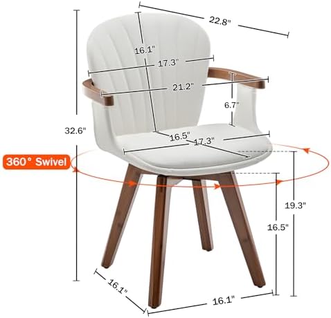 LUNLING Swivel Dining Chairs, Mid Century Modern White Faux Leather Kitchen C...