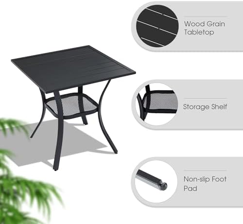 VICLLAX 3 Pieces Small Patio Dining Set, Square Patio Table with Storage Shel...