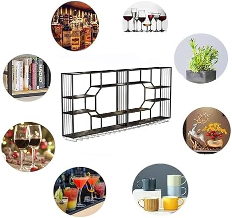 71 Inch Metal Wall-Mounted Wine Rack & Liquor Shelf, 5-Tier Large Bar She...