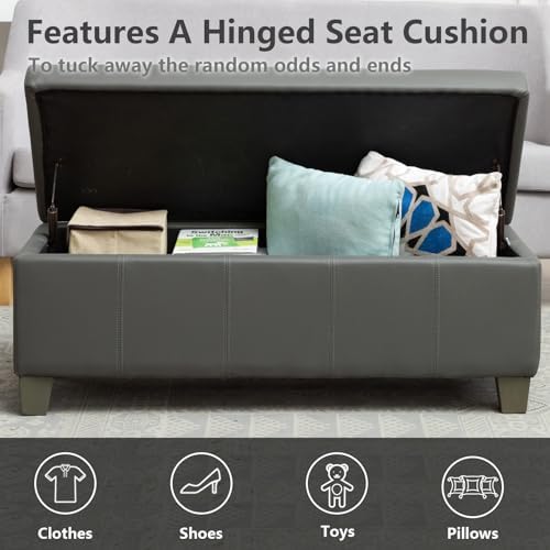 41" Storage Ottoman, Storage Bench with Safety Hinge, Upholstered Synthe...
