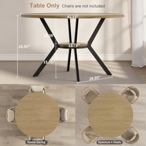 MECHYIN 42'' Round Dining Table for 2–4, Farmhouse Round Kitchen Tabl...
