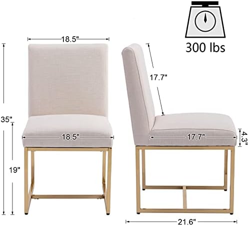 HNY Modern Dining Chairs Set of 4, Upholstered Linen Dining Room Chairs with ...