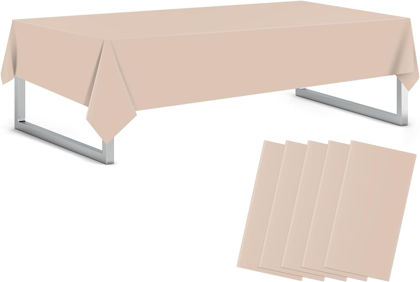 Beige 5 Pack 54 x 108 Inch Plastic Tablecloth Disposable Tablecloth for Rectangle Table, Party Plastic Table Cloth