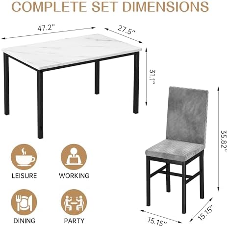 Recaceik Dining Table Set for 4, Kitchen Table and Chairs Set of 4 Modern Fau...