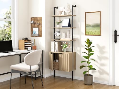 Yusong 73" Tall Bookshelf with Cabinet, Industrial Ladder Wall Mount She...