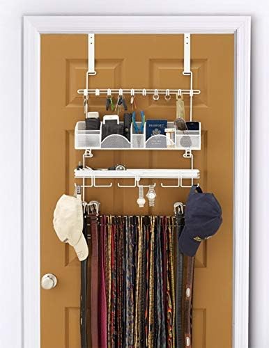 Men’s Over the Door/Wall Hanging Closet Tie and Belt Organizer Rack # 9300 in White 43 Hooks for Men’s Organization Patented