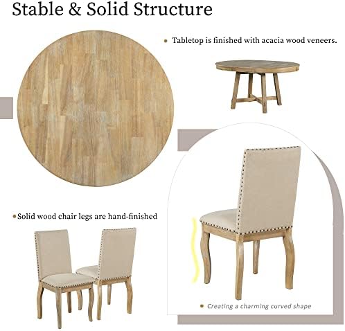 Harper & Bright Designs 5-Piece Farmhouse Dining Table Set Wood Round Ext...