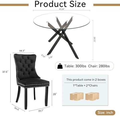 HomVent 47'' 3 Piece Round Glass Dining Table Set for 2