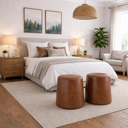 HomePop 17" Organic Shape Ottoman - Chestnut Faux Leather