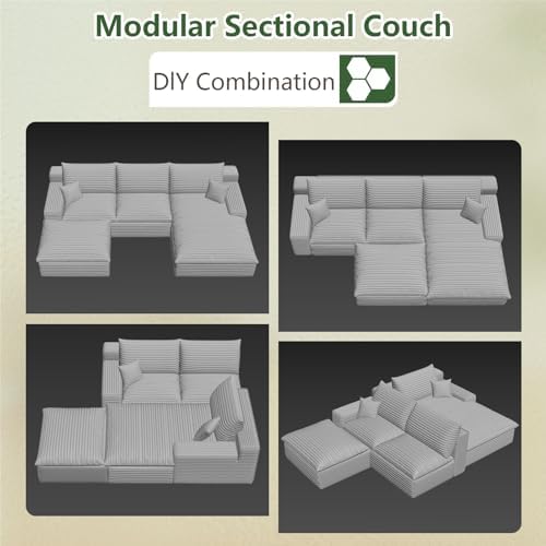 107" Cloud Couch Modular Sectional Sofa for Living Room, U-Shape Couch w...