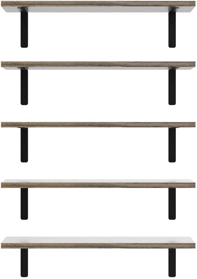 RICHER HOUSE Rustic Wood Floating Shelves Set of 5, Wall Mounted Shelf 16in