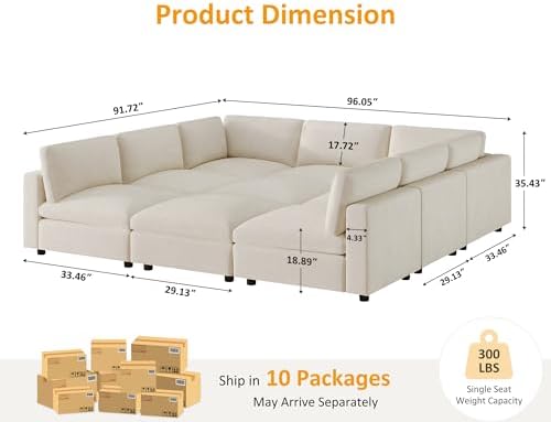 VANOMi Sectional Sofa with Convertible Sleeper Modular Couch,Chenille,Beige |...