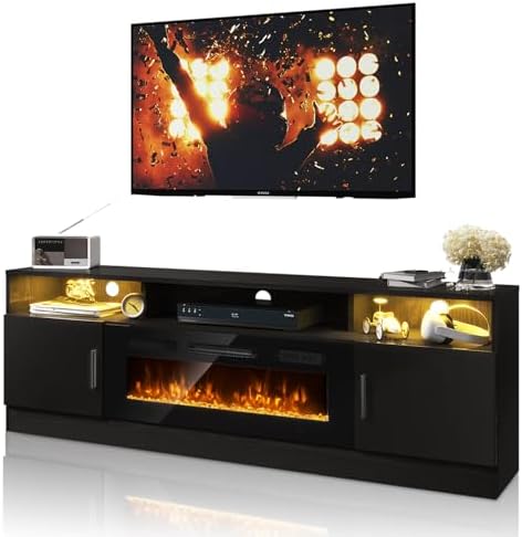70" Fireplace TV Stand with Power Outlet, Entertainment Center with 36&q...