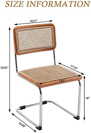 Dining Chairs Set of 2,Natural Rattan Seat Kitchen Accent Side Chair-Brown