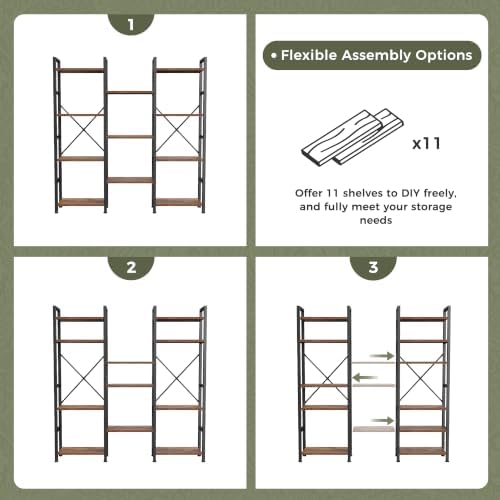 Huuger 4 Tier Bookshelf, 55'' Tall Bookcase, 11 Open Shelves, Rustic ...