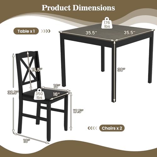 GIANTEX 3-Piece Dining Table Set for 2 - Small Wooden Kitchen Table with Upho...